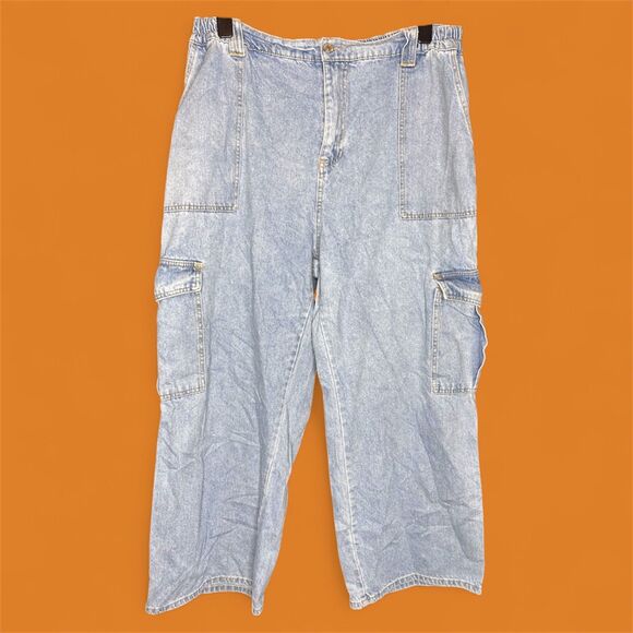Forever 21 Plus Y2K 2000s Light Wash Baggy Denim Cargo Jeans - Picture 1 of 6